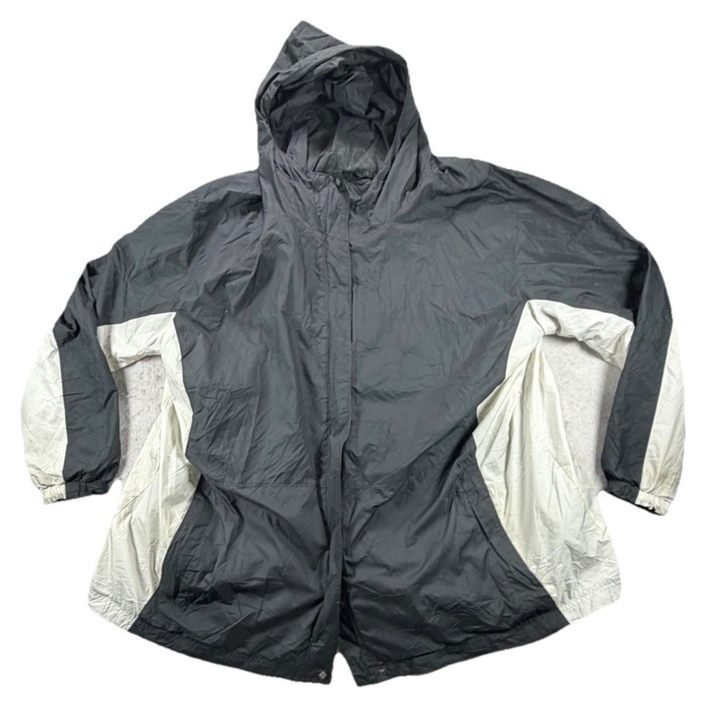 Columbia Women Full Zip Light Windbreaker Hooded Jacket Black White Size 3XL
